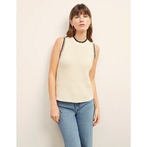 M.M. Lafleur Womens L Cream Black Cashmere Giada Knit Pullover Tank Sweater NWT